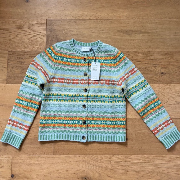 Eribe Westray caridgan fair isle Torridon green blue orange NWT - Picture 3 of 7